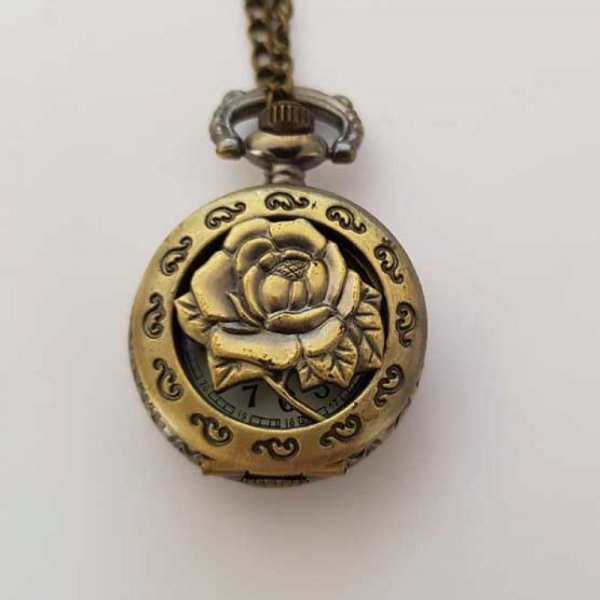 Flower 03 Rel&oacute;gio Gousset bronze antigo com corrente