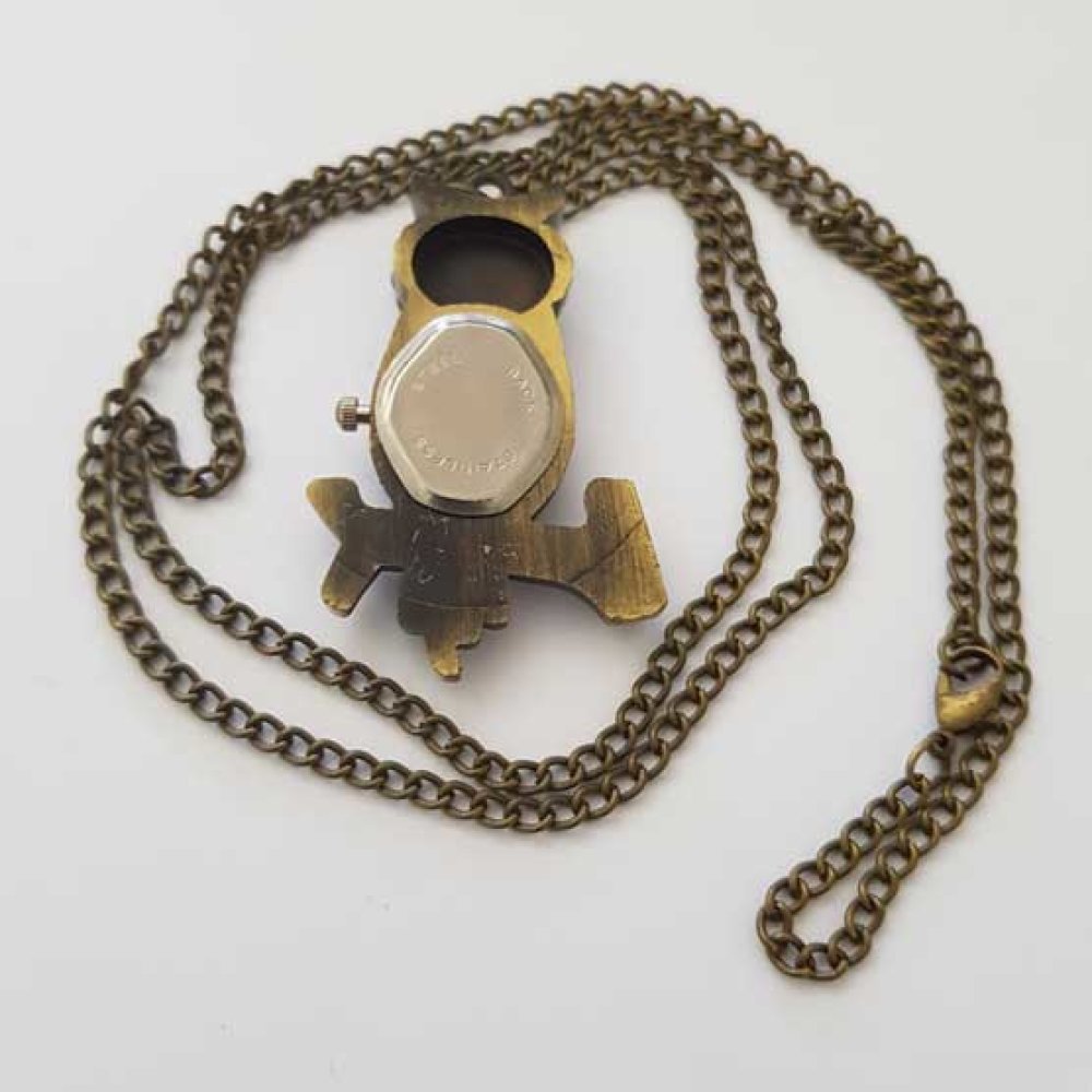 Relógio de coruja em bronze antigo com corrente