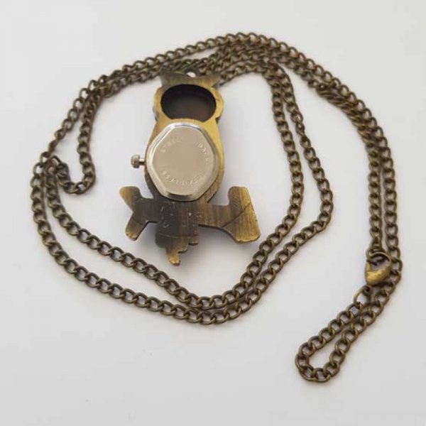 Rel&oacute;gio de coruja em bronze antigo com corrente