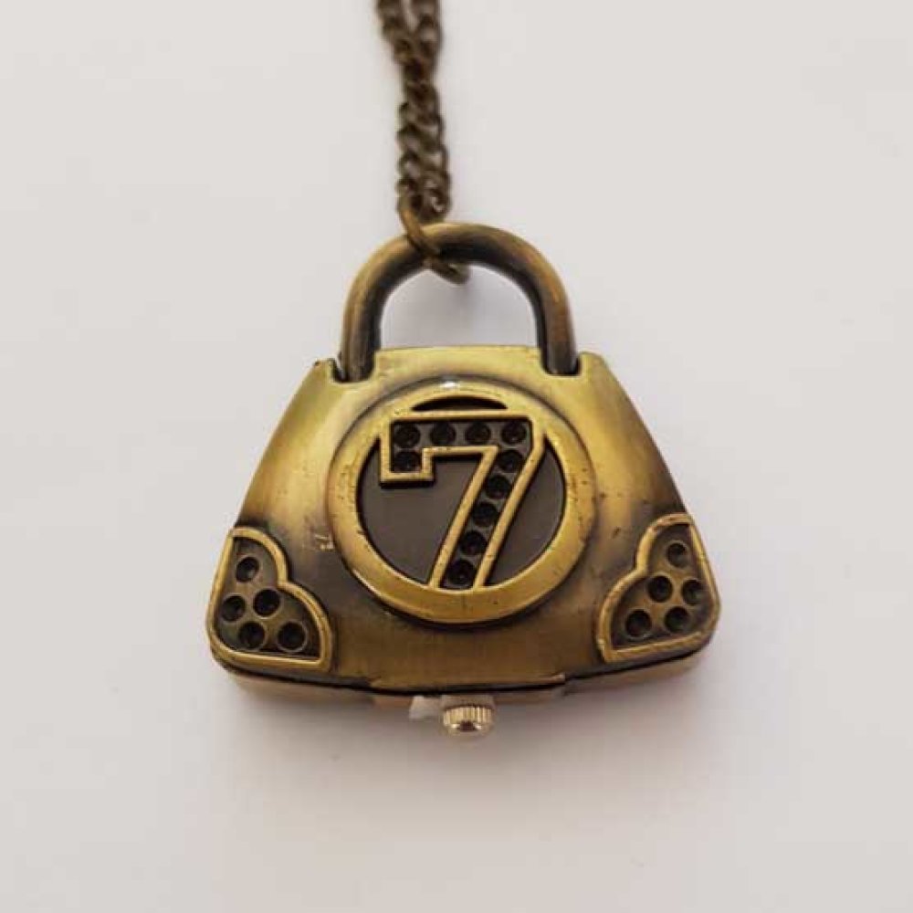 Relógio de bolsa em bronze antigo com corrente