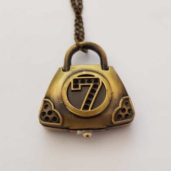 Rel&oacute;gio de bolsa em bronze antigo com corrente