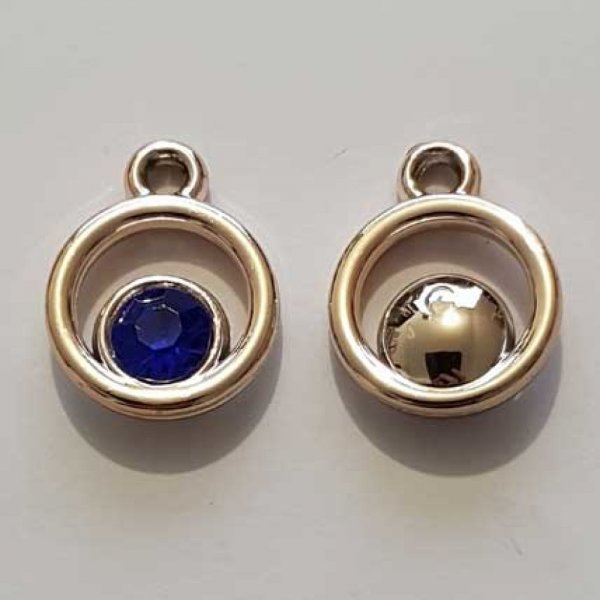 Pendentif en plastique et strass acrylique rond N&deg;04 bleu