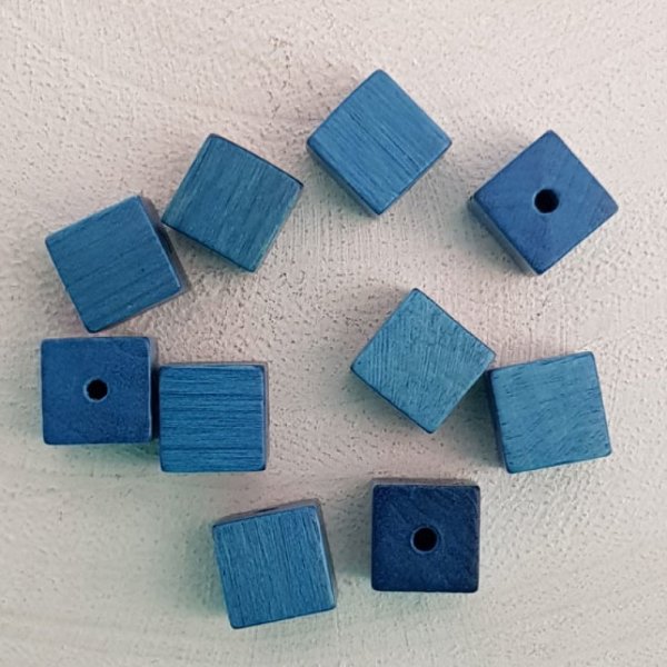 Conta de madeira em forma de cubo / quadrado 10 mm Turquesa