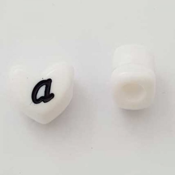 Perle C&oelig;ur Lettre A Blanc Noir 11mm