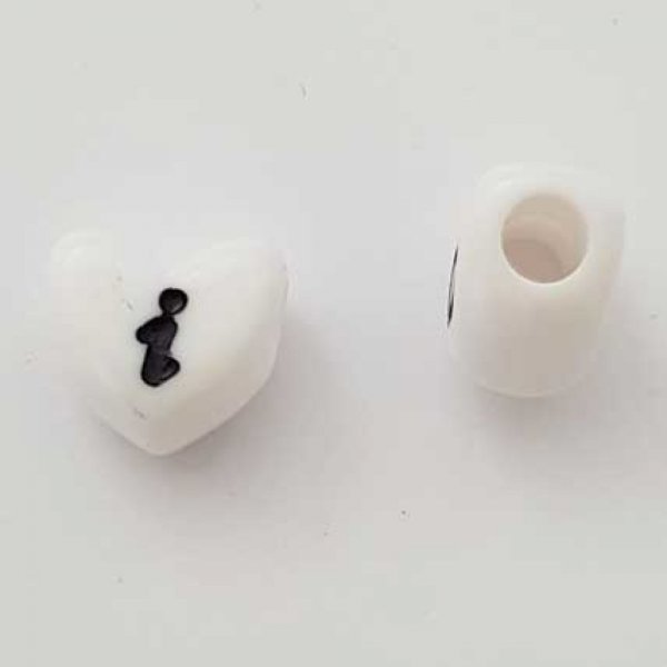 Perle C&oelig;ur Lettre I Blanc Noir 11mm