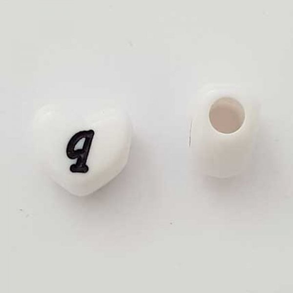 Perle C&oelig;ur Lettre Q Blanc Noir 11mm