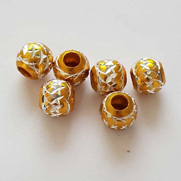 Perle Ronde 10 mm Dor&eacute; Fonc&eacute; Stri&eacute;e Argent&eacute;e Filigrane Aluminium