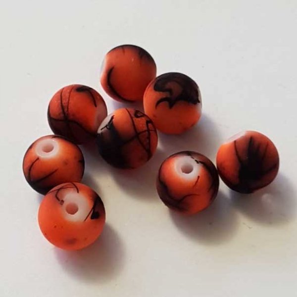 Perle Ronde effet gomme tachet&eacute; 10 mm Orange 02