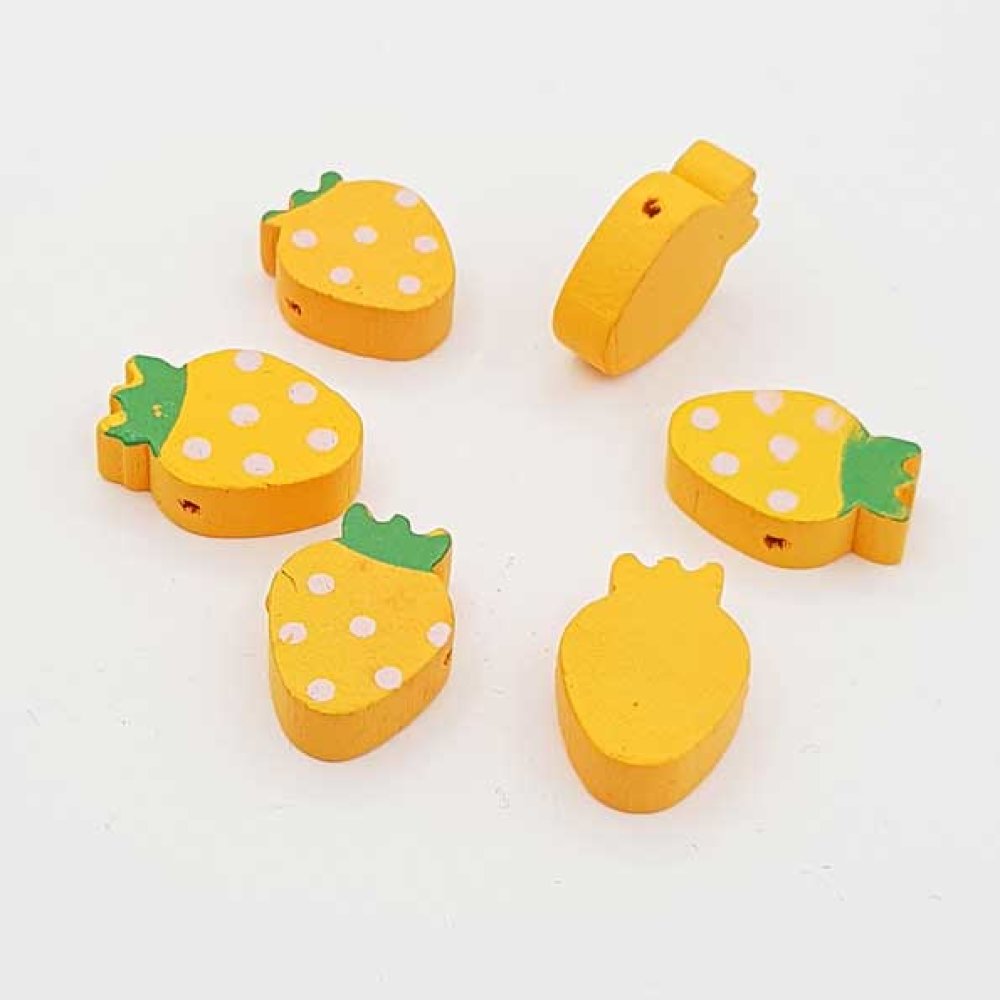 Conta de madeira em forma de morango cor-de-laranja N°01-07