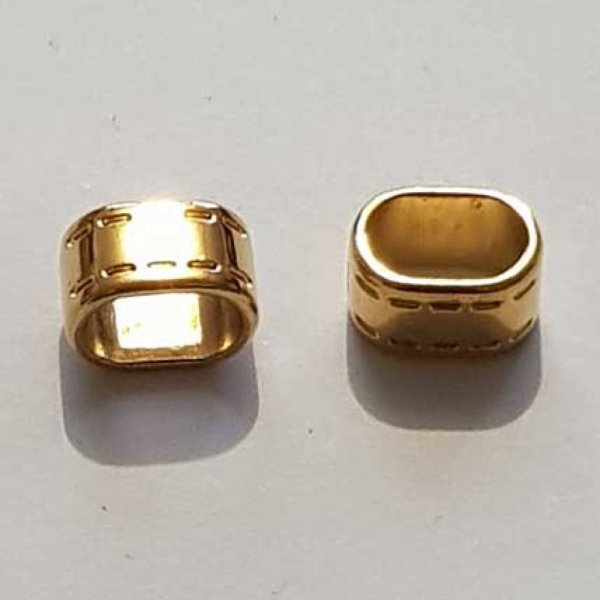 Perle passant tonneau pour cuir &eacute;pais r&eacute;galiz 10 mm Dor&eacute; N&deg;06