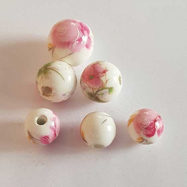 Perle ronde c&eacute;ramique fantaisie fleur Lot N&deg;01