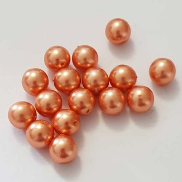 Perle ronde verre effet nacr&eacute; orange corail 10 mm N&deg;01