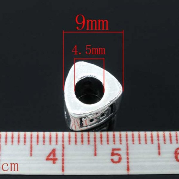 Perle triangle charms alphabet N&deg;02 lettre T m&eacute;tal argent&eacute; 8x9 mm