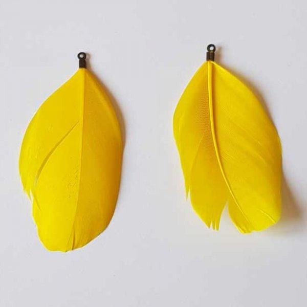 Plume 7 cm N&deg;01 Jaune Avec Embout Bronze