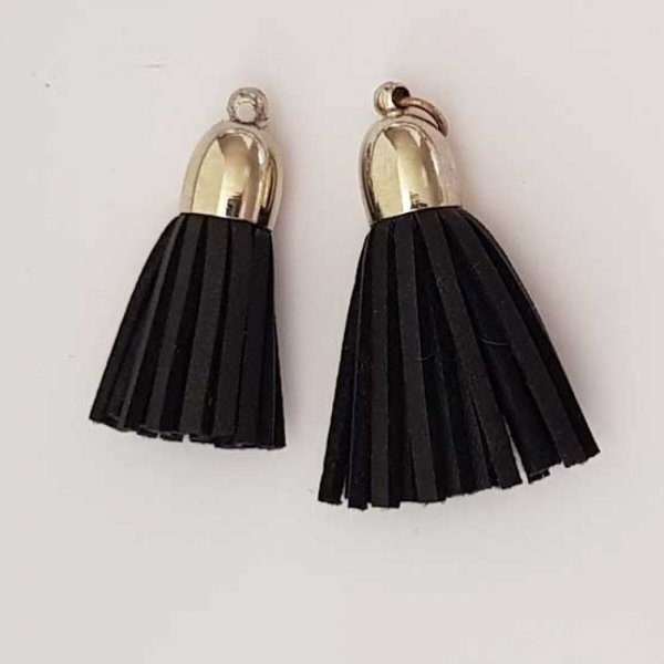 Pompon cuir uni 38 mm N&deg;25 Noir lot 2 Pi&egrave;ces