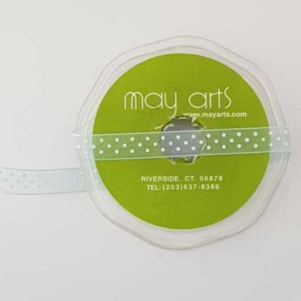 Ruban a pois bleu et blanc de 12 mm au m&egrave;tre