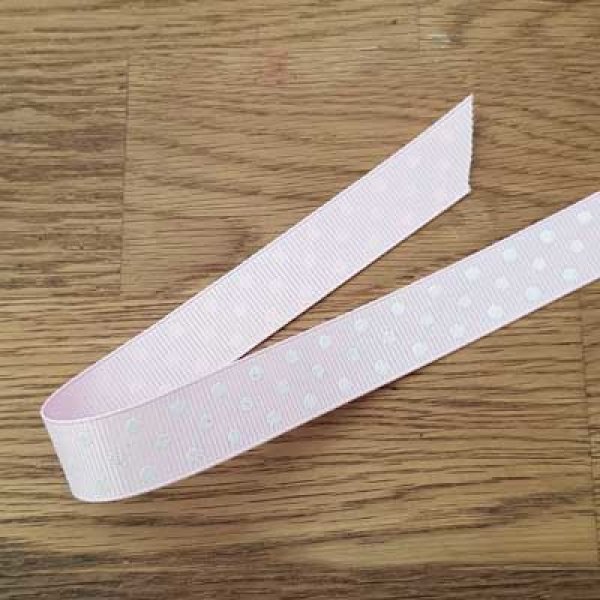 Ruban a pois gros grain rose et blanc de 16 mm au m&egrave;tre