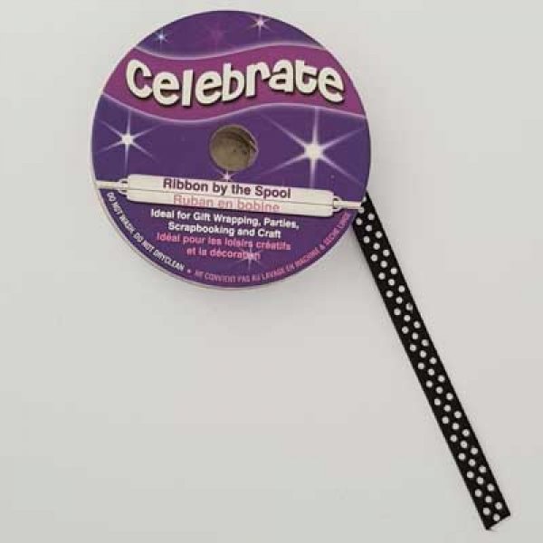 Ruban a pois gros grain noir et blanc de 6 mm au m&egrave;tre