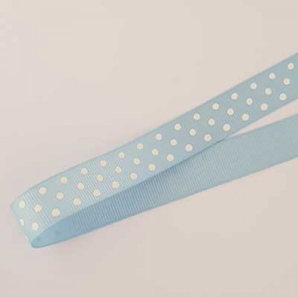 Ruban a pois gros grain bleu et blanc de 16 mm au m&egrave;tre