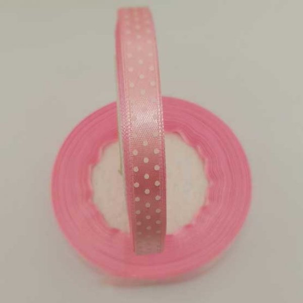 Ruban a pois rose et blanc de 10 mm au m&egrave;tre
