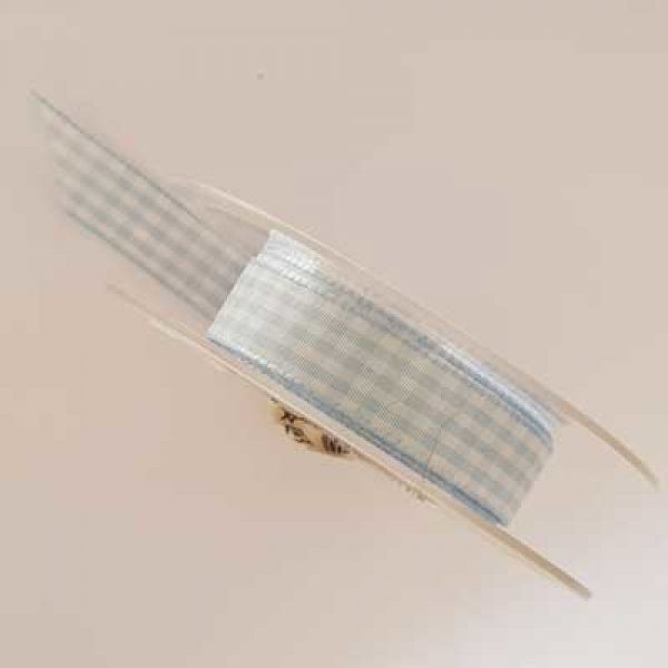 Ruban vichy bleu ciel et blanc de 15 mm 02 x 1 m&egrave;tre