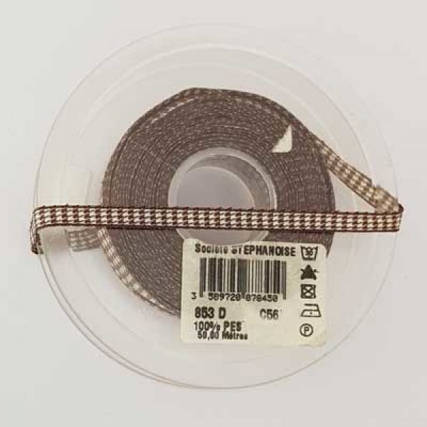 Ruban vichy marron et blanc de 06 mm 01 au m&egrave;tre