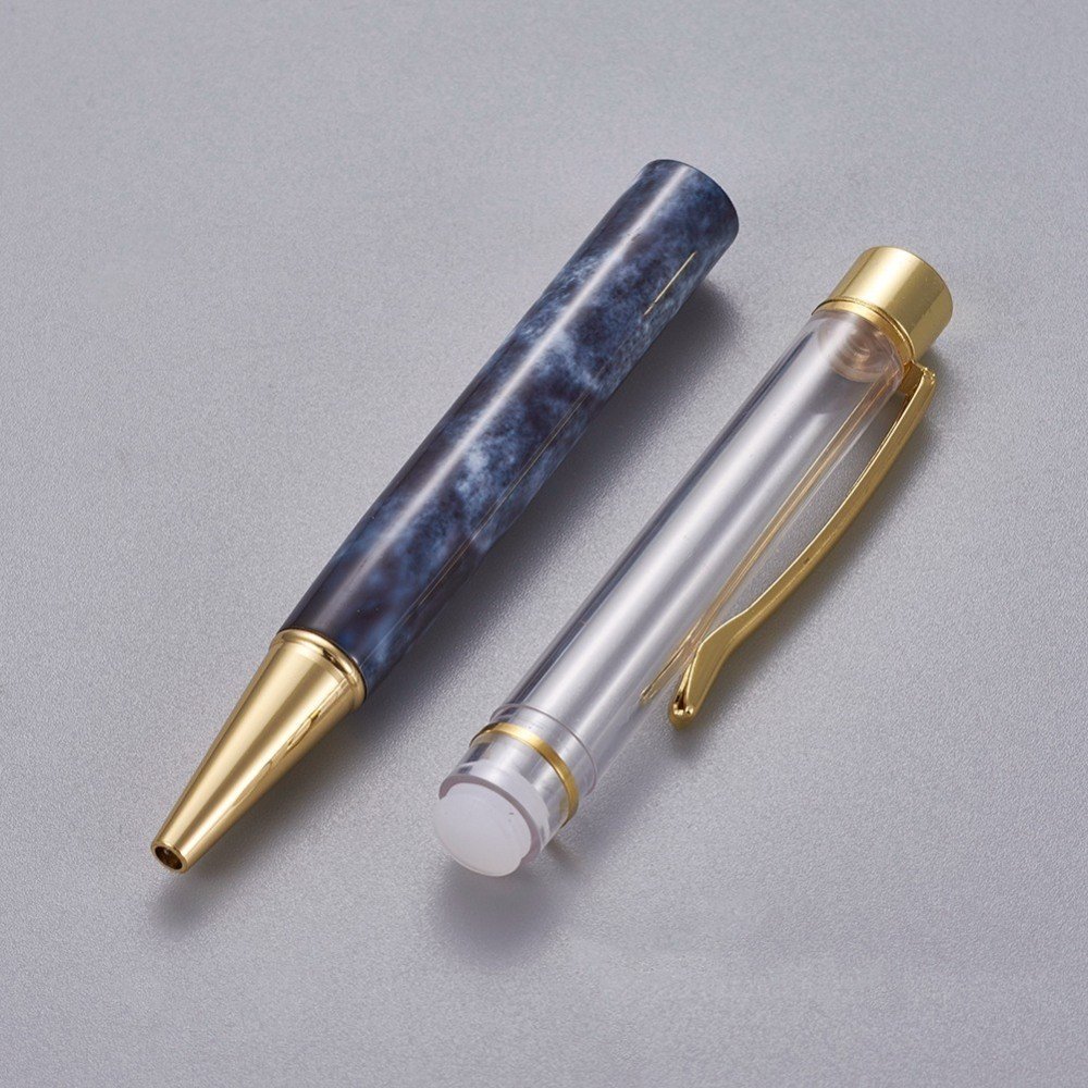 Caneta para decoração de missangas em tubo vazio Azul da Prússia dourado x 1 peça