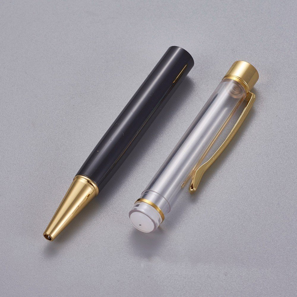 Caneta para decoração de missangas tubo vazio para personalizar preto dourado x 1 peça