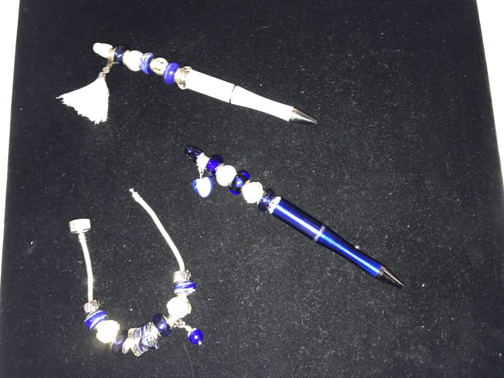 Caneta decorativa com conta azul Azure para personalização x 1 peça