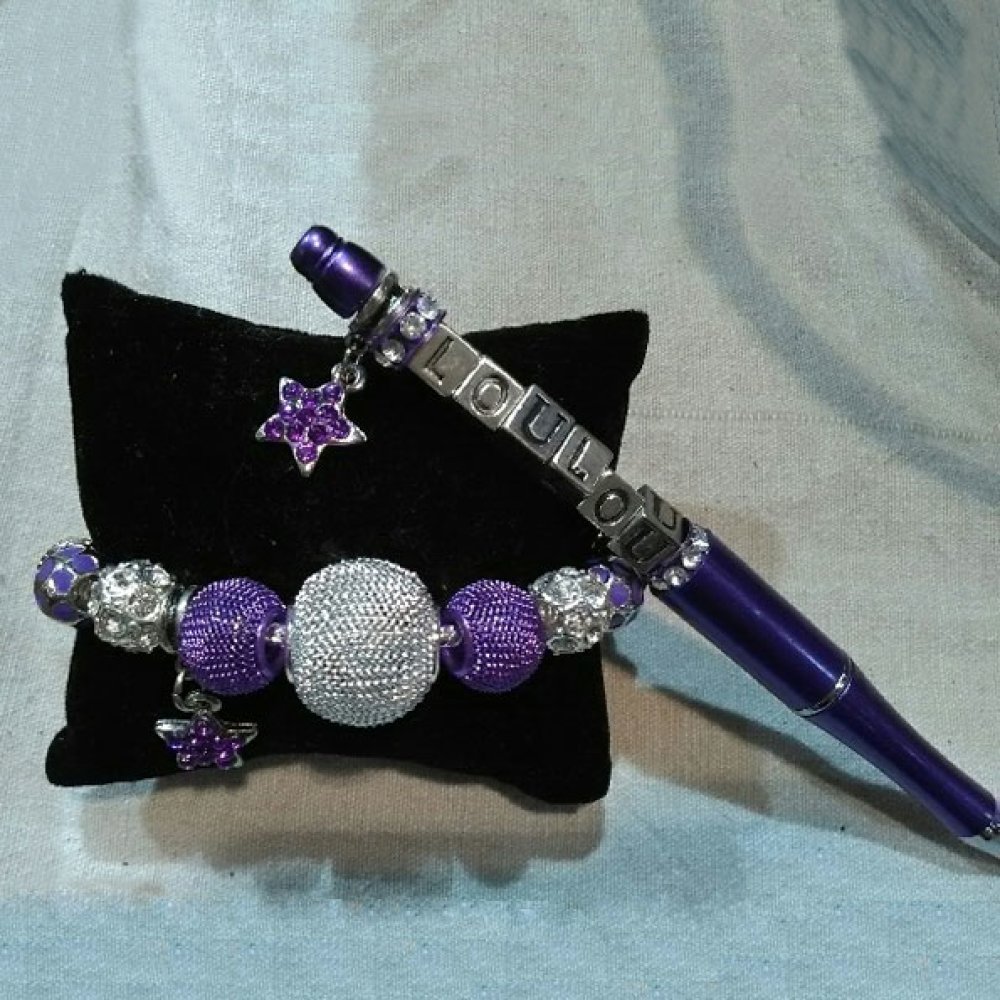 Caneta decorativa com conta azul escura para personalização x 1 unidade