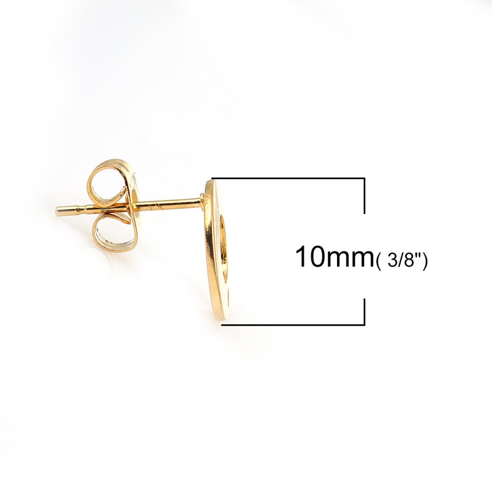 Suporte para brincos 10 mm chip redondo em aço inoxidável N°04 Ouro