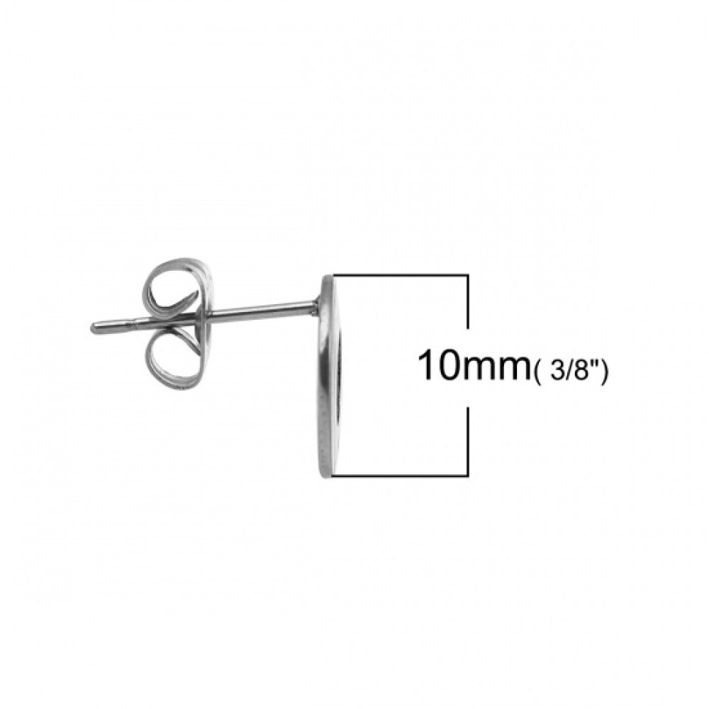 Suporte para brincos 10 mm aço inoxidável chip redondo N°04 Prata