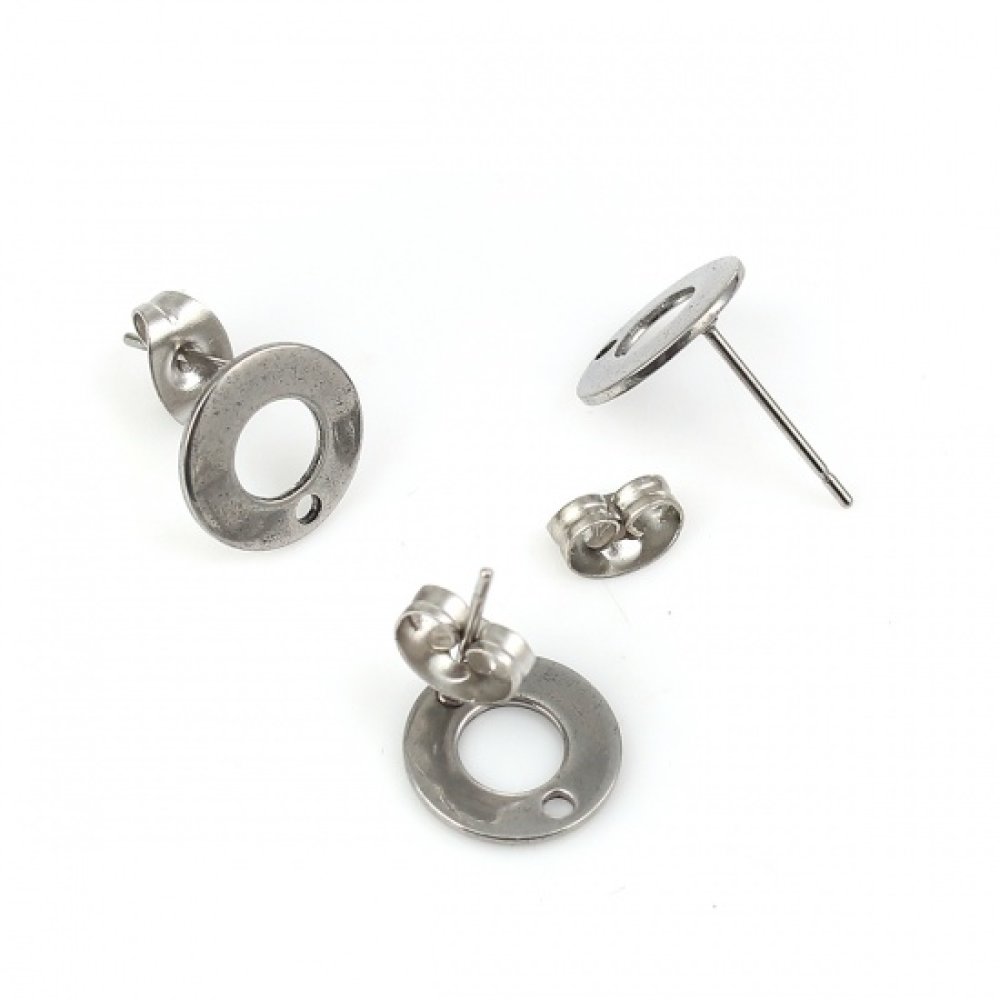 Suporte para brincos 10 mm aço inoxidável chip redondo N°04 Prata