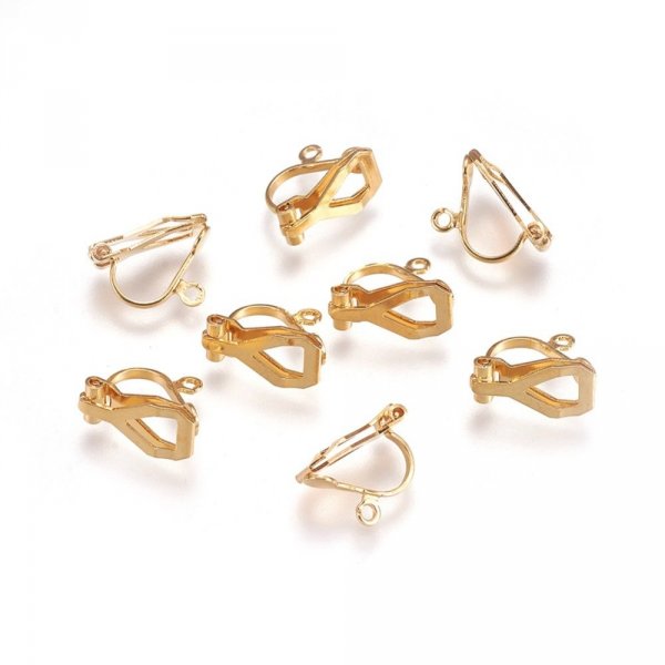 Suporte para brincos Clip de a&ccedil;o inoxid&aacute;vel N&deg;05 x 1 par banhado a ouro