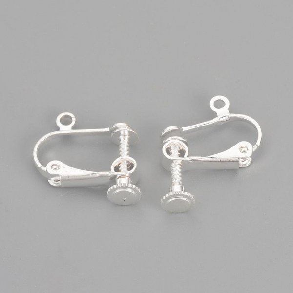 Support Boucle d'oreille Clip r&eacute;glable &agrave; vis argent&eacute; 15 x 17 mm x 5 paires