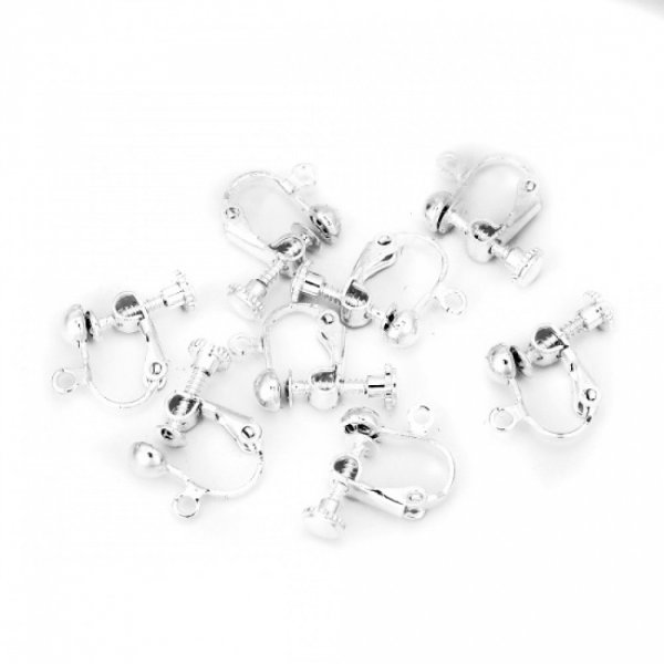 Support Boucle d'oreille Clip r&eacute;glable &agrave; vis argent&eacute; 13 x 18 mm x 1 paire