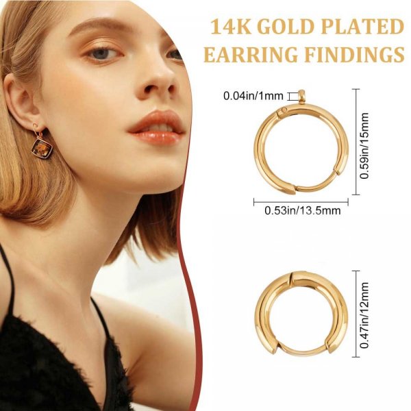 Support Boucle d'oreille Cr&eacute;ole Plaqu&eacute; Or 14K Dor&eacute; 15 mm