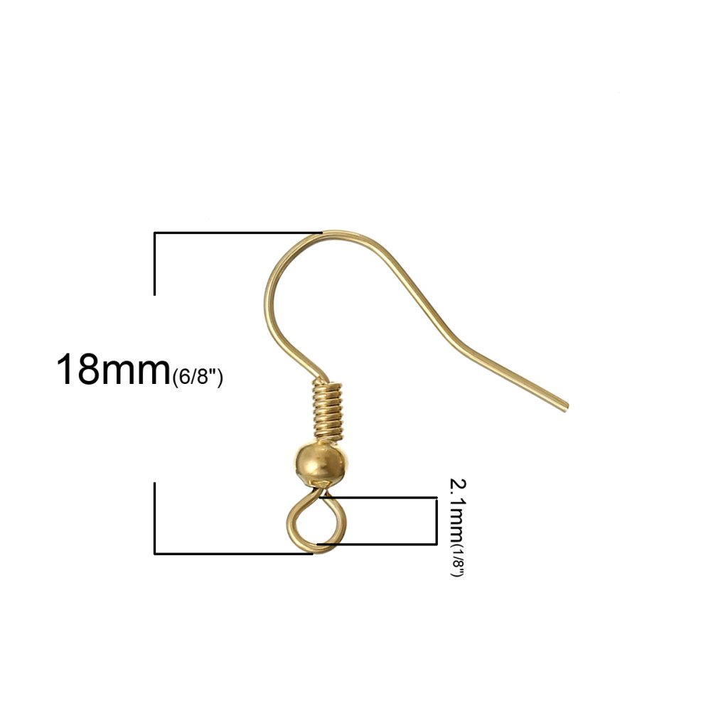 Suporte para brincos N°24 gancho banhado a ouro 18 K x 2 pares
