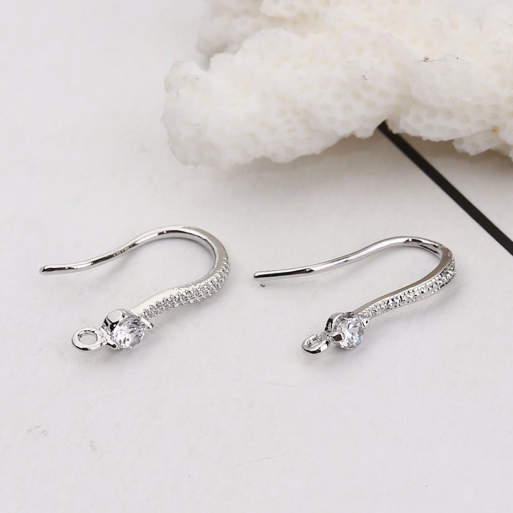 Suporte para brincos N°01 Gancho banhado a platina e strass transparente