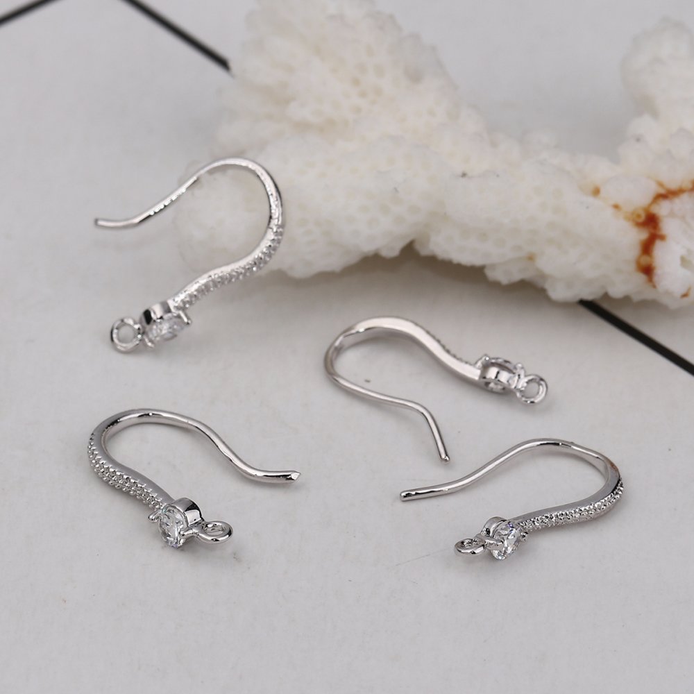 Suporte para brincos N°01 Gancho banhado a platina e strass transparente