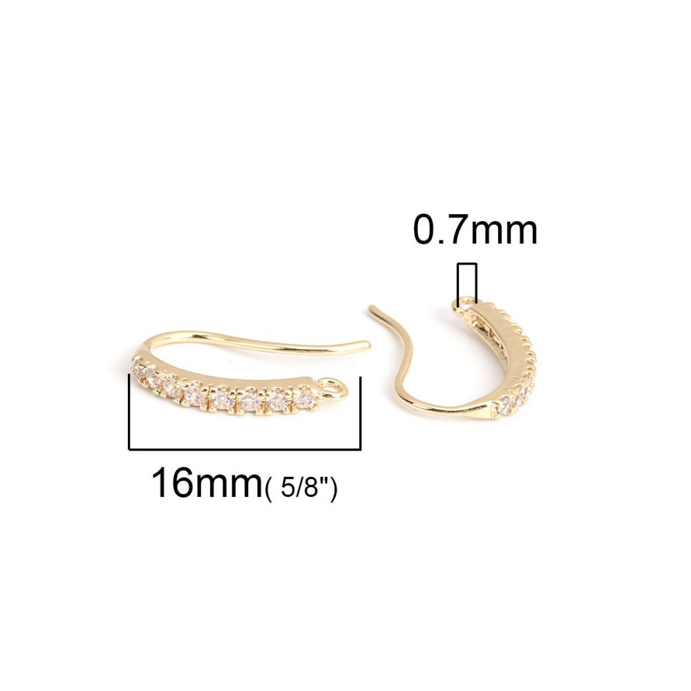 Suporte para brincos N°31 Gancho banhado a ouro de 18K e strass transparente