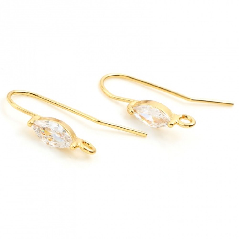 Suporte para brincos N°32 Gancho banhado a ouro de 18K e strass transparente