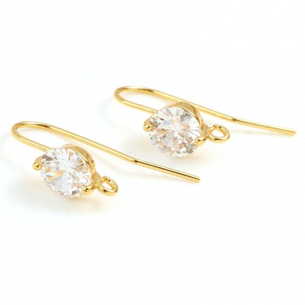 Suporte para brincos N°34 Gancho banhado a ouro de 18K e strass transparente