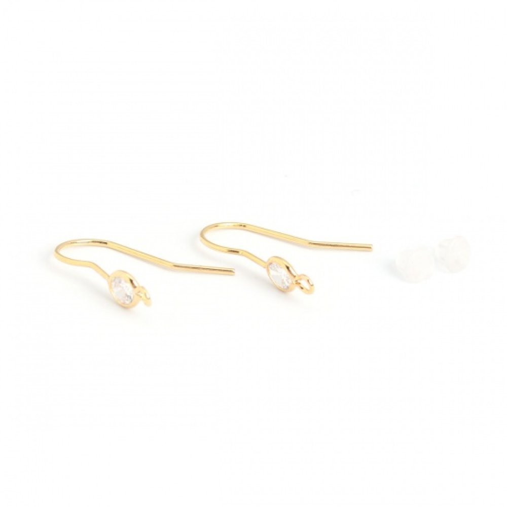 Suporte para brincos N°35 Gancho banhado a ouro de 18K e strass transparente