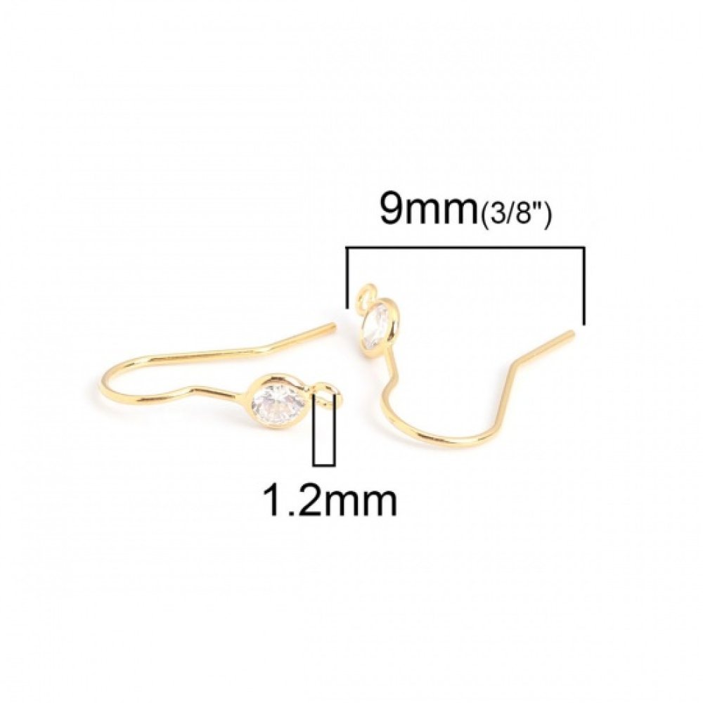 Suporte para brincos N°35 Gancho banhado a ouro de 18K e strass transparente