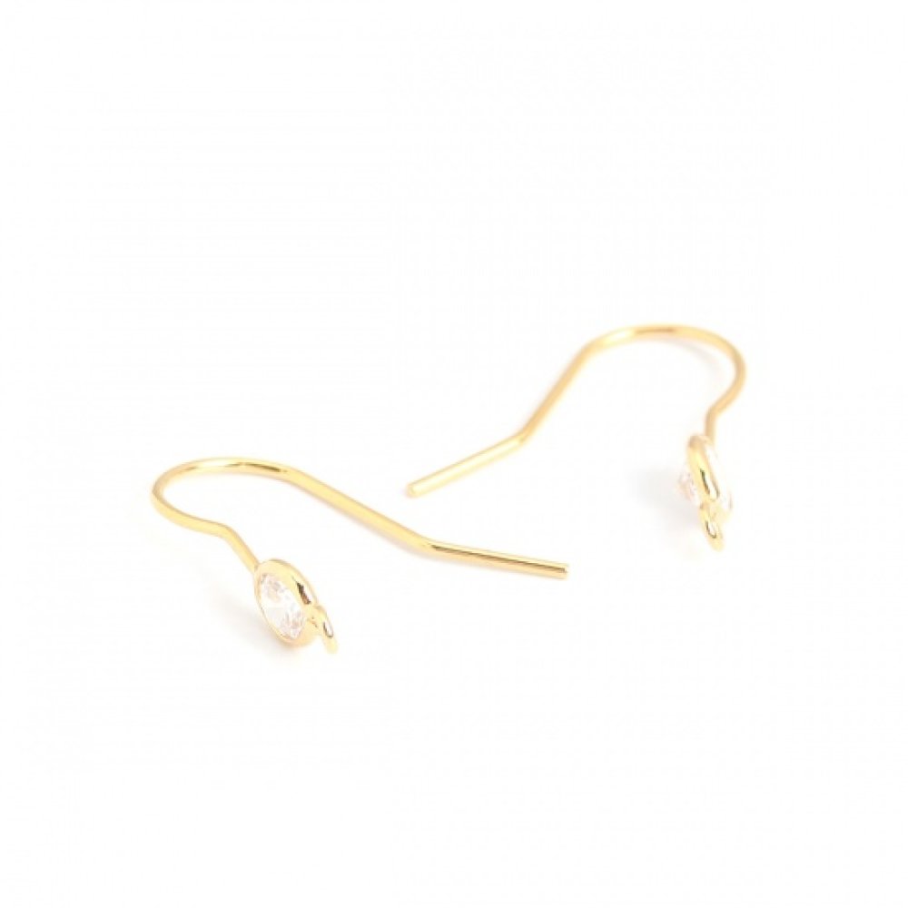 Suporte para brincos N°35 Gancho banhado a ouro de 18K e strass transparente