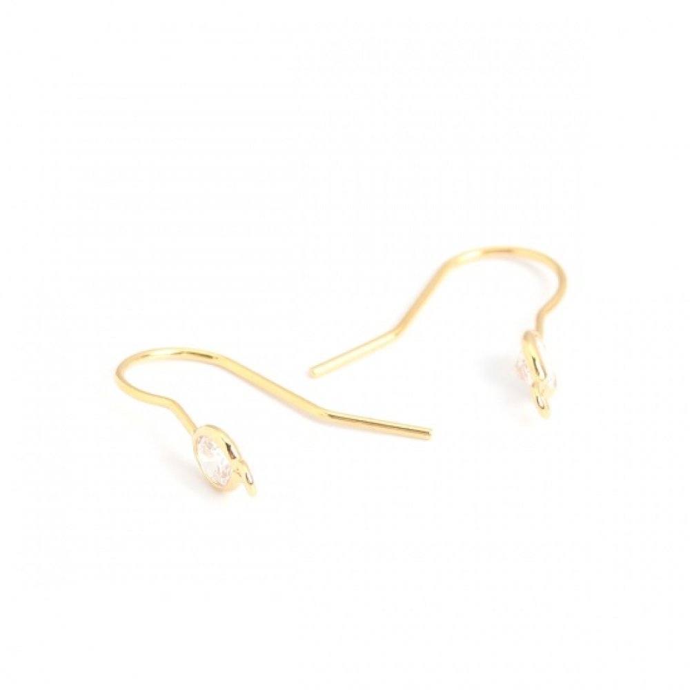 Suporte para brincos N°35 Gancho banhado a ouro de 18K e strass transparente