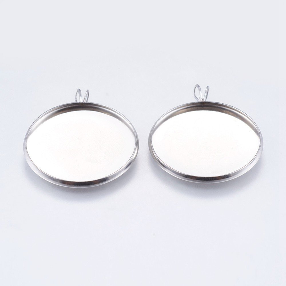Suporte para Cabochão 25 mm Prata Antiga, Aço Inoxidável