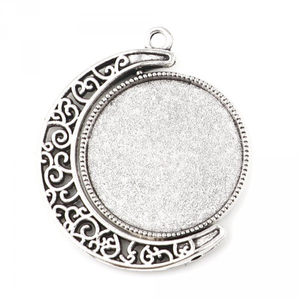 Support cabochon 25 mm rotatif N&deg;01 argent vieilli