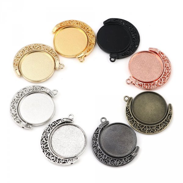 Support cabochon 25 mm rotatif N&deg;01 argent vieilli